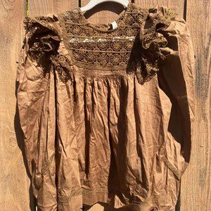 Ulla Johnson Brown Eyelet L/S Blouse, Size 4
